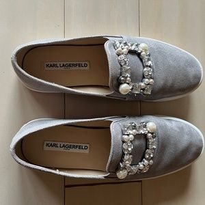 Karl Lagerfeld Sneakers ,Light Grey Pearl Suede, Size 10